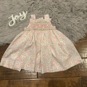 Aspen claire & Company Floral Smocked Dress White Pink Green Size 12 Months New